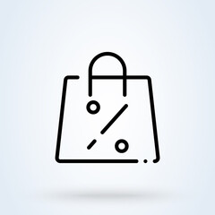 shop bag discount line icon or logo. shopping bag percent concept. best price vector linear illustration.