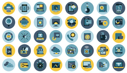Business, management, finances and technology icon set for website and mobile applications. Flat vector illustration
