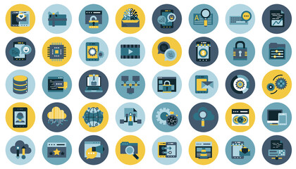 Business, management, finances and technology icon set for website and mobile applications. Flat vector illustration