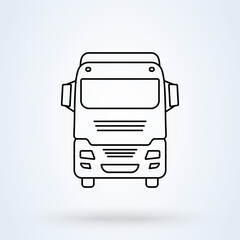 truck front line icon or logo. container truck  concept. vector linear illustration.