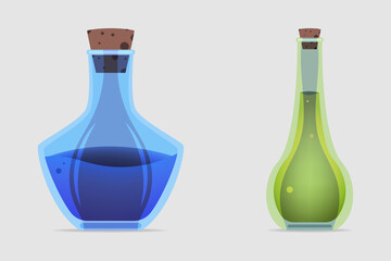Two bottles of magic elixir. Different form of bottles. Vector illustration design for your project and business.
