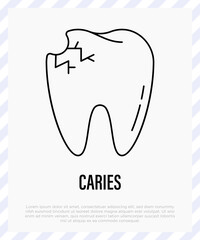 Toothache, tooth with caries. Dentistry, stomatology. Thin line icon, vector illustration.