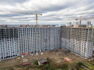 Aerial drone view of residential new buildings in Kiev.