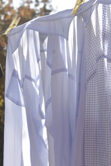 shirts drying on a clothesline