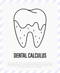 Dental calculus, tartar, gingivitis. Dental hygiene. Thin line icon, vector illustration.