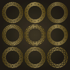 Golden round frames set of traditional ornament borders.