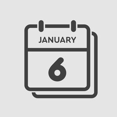 Icon day date 6 January, template calendar page