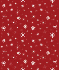 Christmas seamless pattern with snowflakes on red background. Vector illustration for winter holidays.