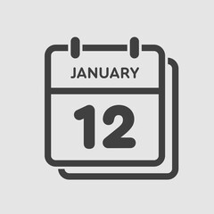 Icon day date 12 January, template calendar page