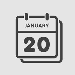 Icon day date 20 January, template calendar page