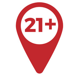 Red drop icon pointer with age limit 21+