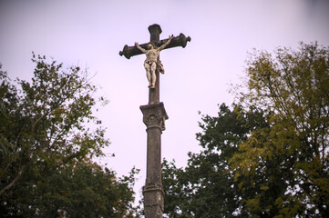 Christ on the cross in a village in France (Thorigne-Fouillard, Brittany)