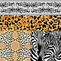 Prints with jaguar spots, zebra and tiger stripes. - 386385538