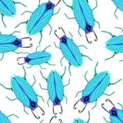 Fototapete Schmetterlinge Creative seamless pattern with colorful hand drawn beetles. Colorful print for any design. 