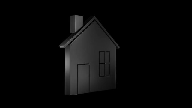3D house icon spinning. Alpha channel. Seamless looping.