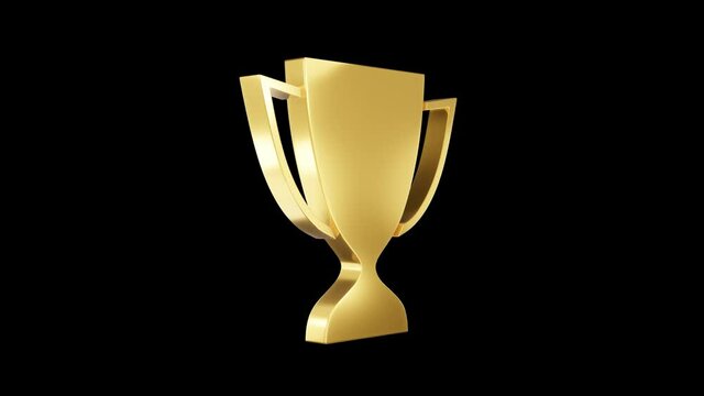 3D trophy cup icon spinning. Alpha channel. Seamless looping.