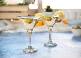 Appetizer two glasses of white vermouth w
