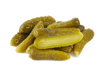 small pickled cucumbers isolated on white