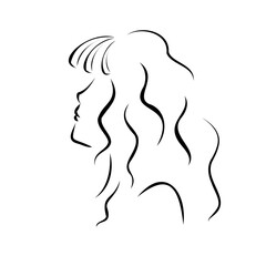 Abstract isolated black outline of the girl's face in profile. Trendy vector illustration for logo, icon and beauty salon. A graceful woman with a magnificent hairdo.