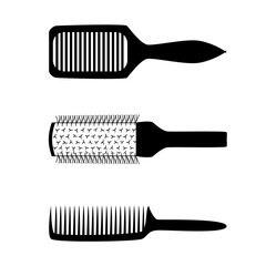 Set with different hair comb and brush. Hairdresser tool outline isoleted icon