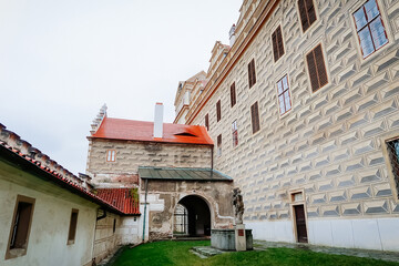 Fototapeta na wymiar Renaissance castle Horsovsky Tyn decorated for Christmas and New Year, Czech Republic