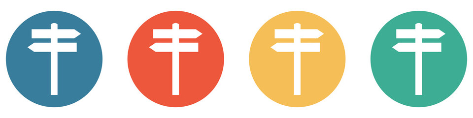 Obraz premium Bunter Banner mit 4 Buttons: Wegweiser, Orientierung, Hinweisschild