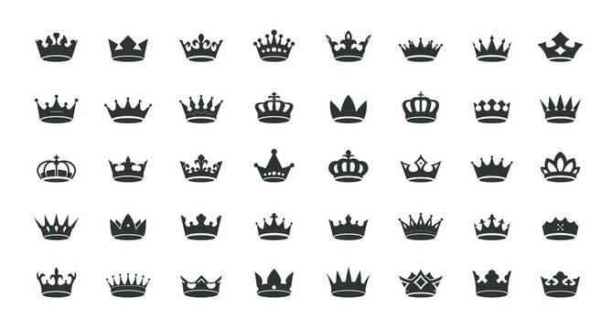 A Set of grey vector king crowns icon on white background. Vector Illustration. Emblem, icon and Royal symbols.