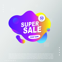 Super Sale fluid, liquid gradient Banner template Design. You Can use for Super Sale promotion. Advertising shopping flyers, discount banners