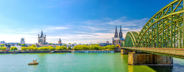 Panorama of Cologne city historical centre with Cologne Cathedral of Saint Peter, Great Saint...