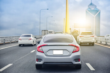Fototapeta premium Car driving on highway road travel on road trip