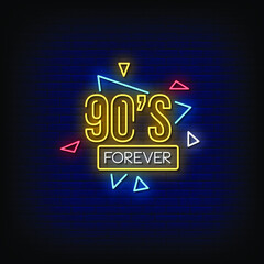 90's Forever Neon Signs Style Text Vector