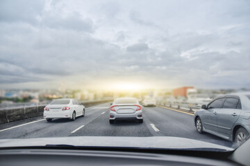 Fototapeta na wymiar Car driving on highway road travel on road trip