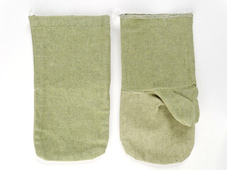 gloves in an assortment of construction gloves for a garden and a vegetable garden on a white background