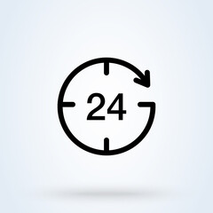 Open around the clock serving clock arrow sign line icon or logo. Online 24 concept. twenty four hour linear illustration.