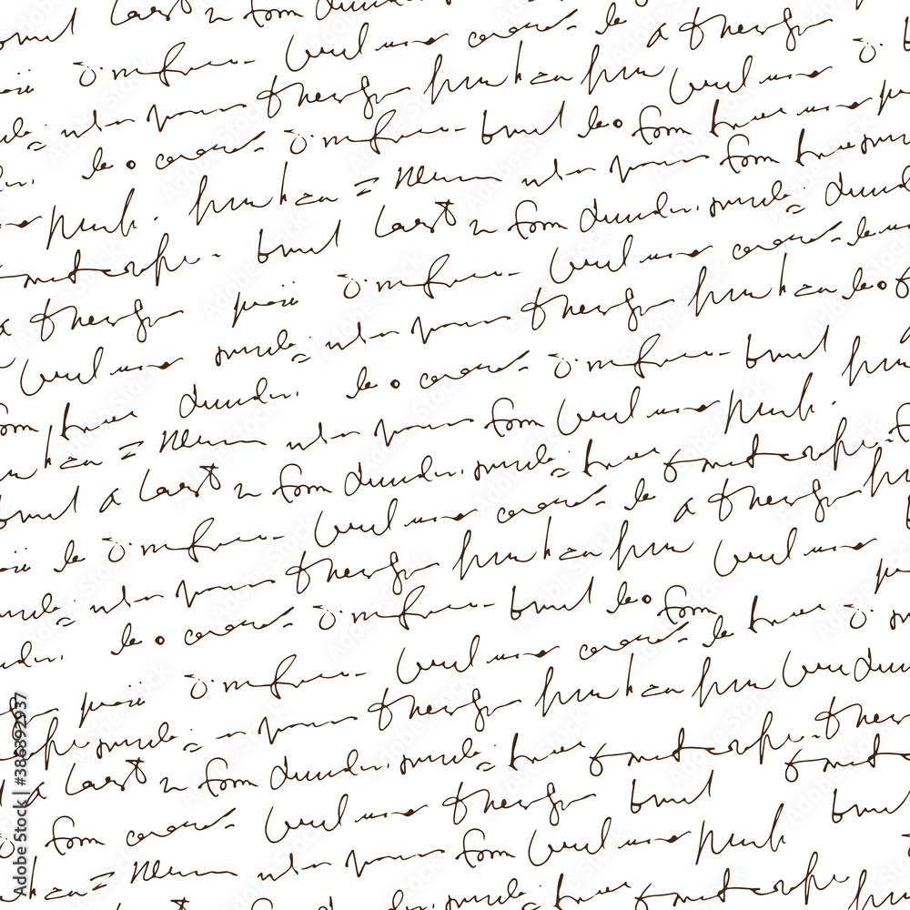 Poster Handwritten abstract text, scribbles vector seamless pattern, vector monochrome script isolated on white background