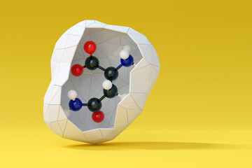 Asparagine (L-asparagine, Asn, N) amino acid molecule. 3D rendering.