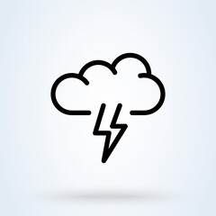 thunder storm line icon or logo. Cloud lightning concept. clouds above it linear illustration.