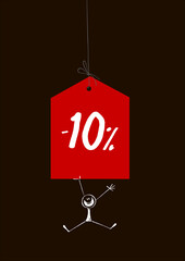 Obraz na płótnie Canvas Sale tag -10% with a happy stick figure on a black background