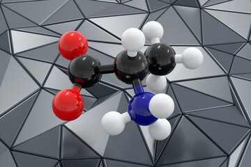 Alanine (L-alanine, Ala, A) amino acid molecule. 3D rendering.