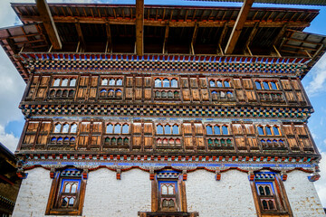 Bhutan, typical traditional houses in the countryside.