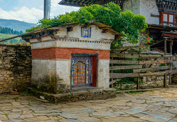 Bhutan, typical traditional houses in the countryside.