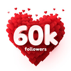 Followers thank you. Red heart for Social Network friends, followers, Web user Thank you celebrate of subscribers or followers and likes.