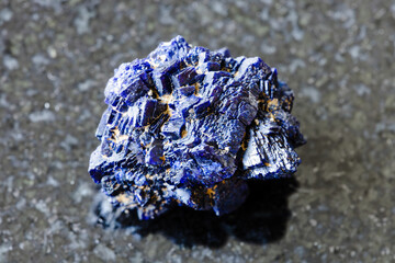 macro photography of sample of natural mineral from geological collection - unpolished Azurite...