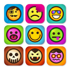 Set of various comic style smileys in color. Vector illustration.