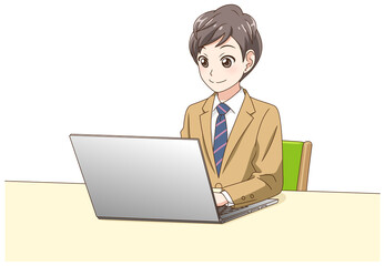 パソコンを操作する制服の男の子