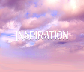 A motivational template for social media with a beautiful colorful sky with clouds and a nice calligraphic font with the word Inspiration