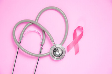 breast cancer awareness ribbon on pink background