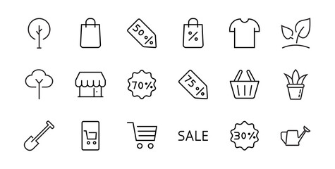 Cyber Monday Icon Set contains discount packages, promotions, shopping cart, big discounts, shopping cart and more. Editable stroke, vector icons