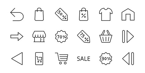 Cyber Monday Icon Set contains discount packages, promotions, shopping cart, big discounts, shopping cart and more. Editable stroke, vector icons