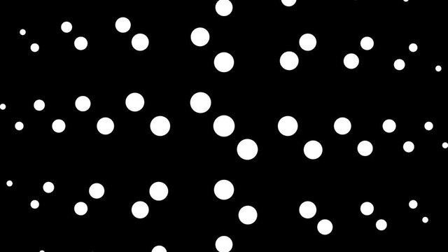 Circular monochrome seamless dot pattern 4K animation with two fold rotational symmetry, circles orbit in a synchronised mathematical geometric structure